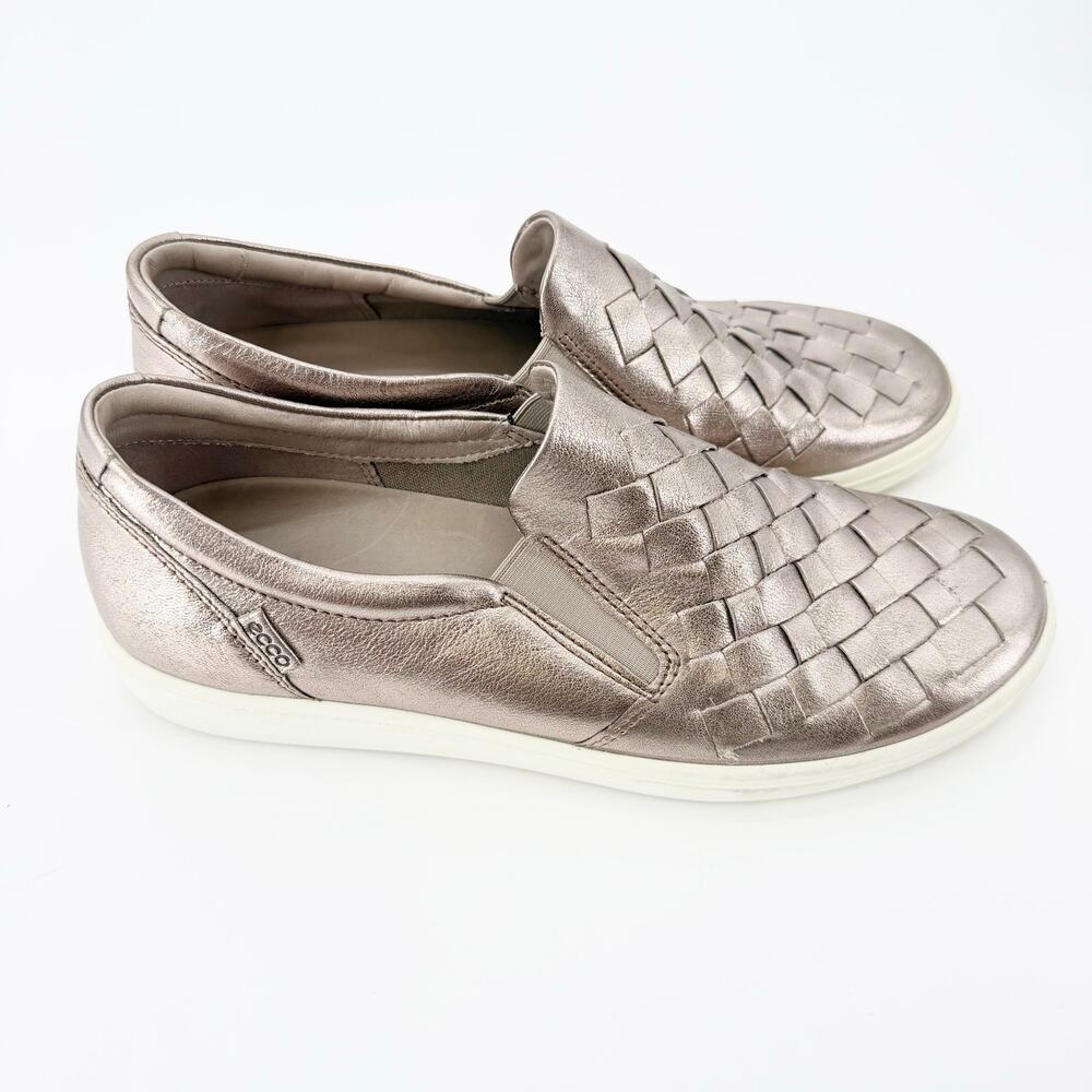 ECCO Soft 7 Woven Metallic Rose Gold Leather Slip On Sneakers EU 42 US 11 - Picture 3 of 7